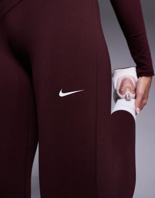 Nike - One Training - Dri-FIT - Legging met naadloze voorkant en hoge taille in bordeauxrood, 5 van 5