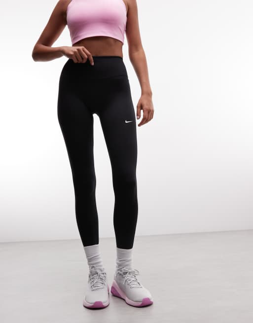 Nike – One Training Dri-FIT – Leggings in Schwarz mit hohem Bund und nahtloser Vorderseite, 2 von 5