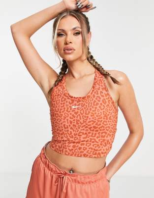 Nike Training Nike One Training Dri-FIT leopard print slim cropped tank in pink-Red