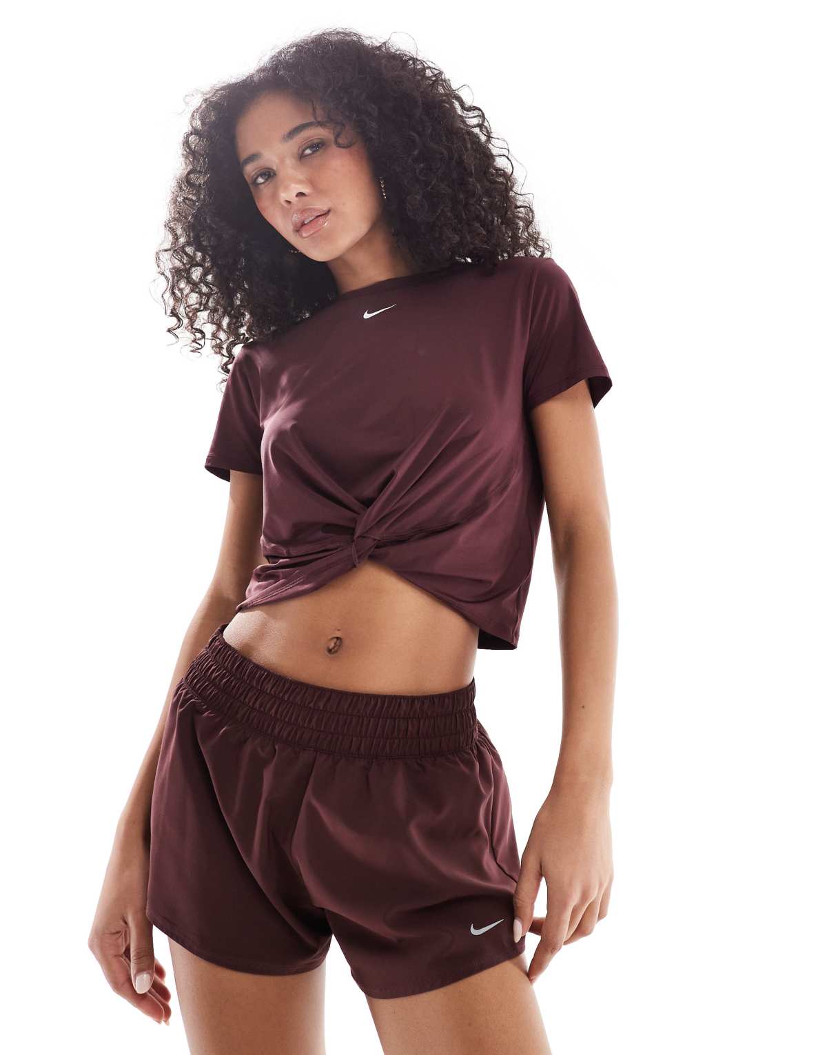 Nike One Training Dri-FIT mid rise 3 inch shorts in burgundy