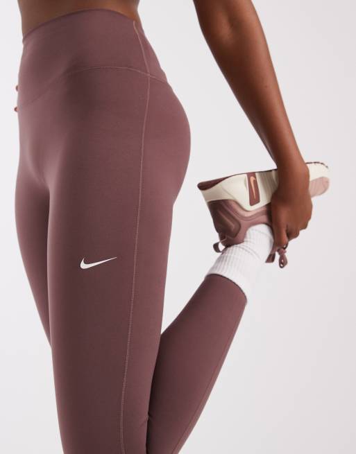 Nike – One Training – Dri-FIT – Mörklila leggings i seamless-design med hög midja, 4 av 5
