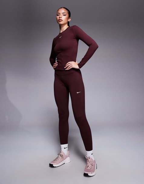 Nike One Training Dri-FIT seamless front high waisted leggings in burgundy - view 1