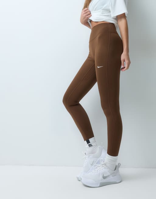 Nike One Training Dri-FIT seamless high waisted leggings in brown, 3 of 5