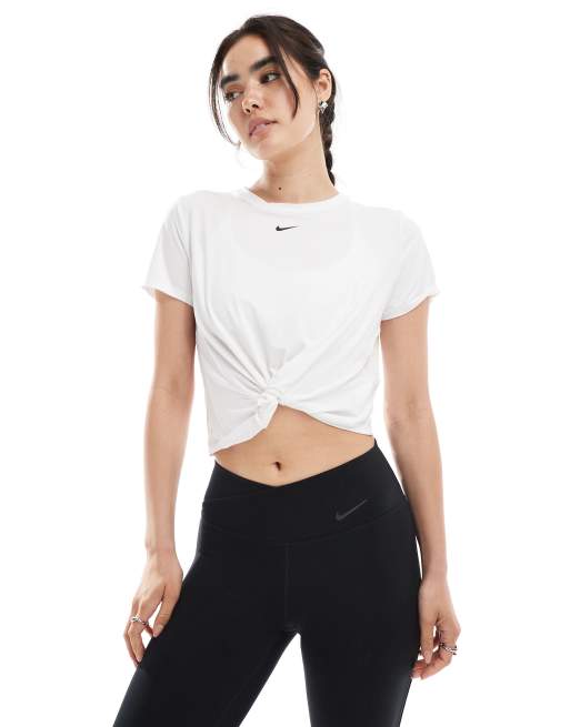 Nike - One Training Dri-FIT - T-shirt bianca con dettaglio attorcigliato sul davanti