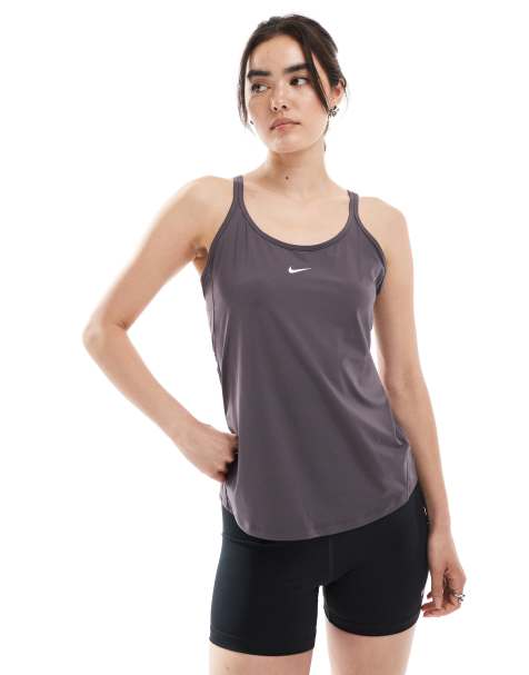 Nike – One Training Dri-FIT – Trägertop in Dunkelgrau mit Riemchenträgern - view 1