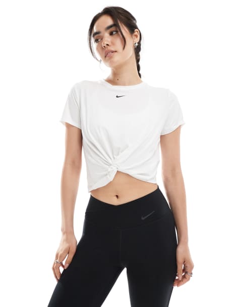 Nike One Training Dri-FIT twist front t-shirt in white - view 1