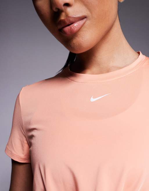 Nike One Training Dri-FIT twisted cropped t-shirt in coral , 4 of 4