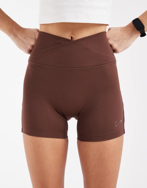 Nike One Training Dri-FIT wrap waist 5 inch shorts in brown, 3 of 5