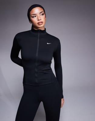 Nike - One Training - Figurbetontes, langärmliges Oberteil in Schwarz mit durchgehendem Reißverschluss