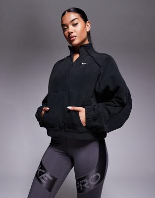 Nike - One Training - Fleece-Oberteil in Schwarz mit kurzem Reißverschluss