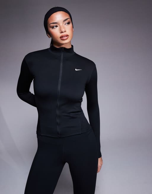 Nike One Training full zip fitted longsleeve top in black