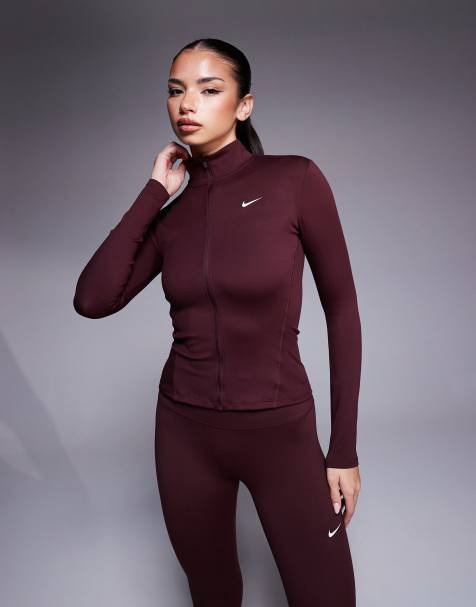 Nike One Training full zip fitted longsleeve top in burgundy - view 1