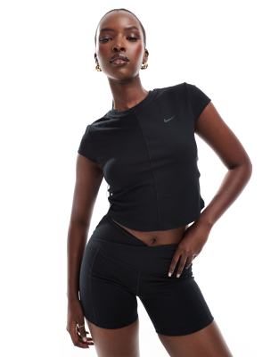 Nike - One Training - Geripptes T-Shirt in Schwarz mit Wickeldetail