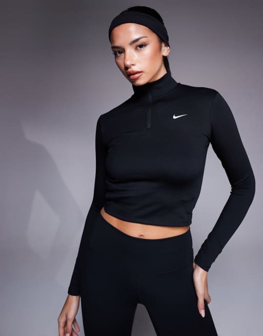 Nike One Training half zip fitted longsleeve top in black