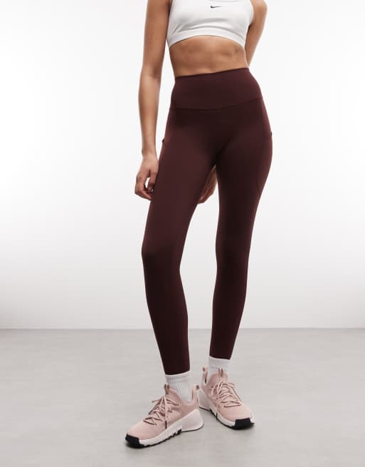 Nike One Training high waisted pocket leggings in burgundy, 2 of 5