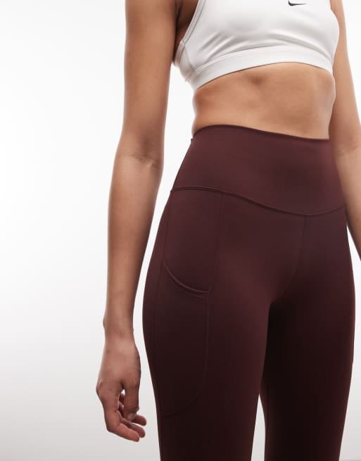 Nike One Training high waisted pocket leggings in burgundy, 3 of 5