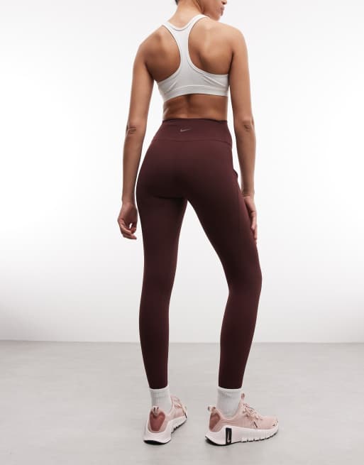 Nike One Training high waisted pocket leggings in burgundy, 5 of 5