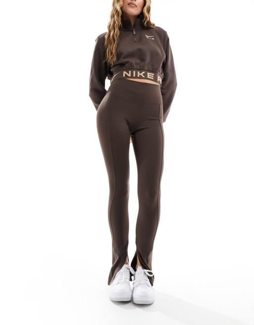 Nike One Training high waisted split hem leggings in baroque brown ASOS