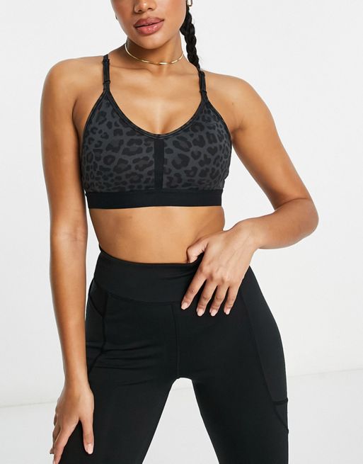 Nike Training Swoosh Dri-FIT asymmetric glitter printed medium support  sports bra in black