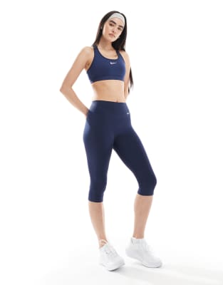Nike - One Training - Leggings stile capri blu navy a vita alta - view 1