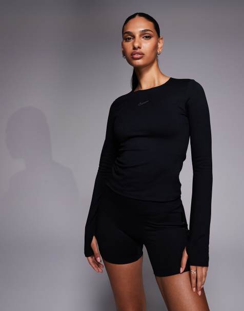 Nike One Training long sleeve fitted top in black