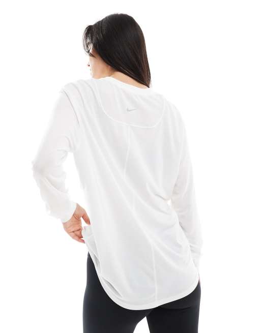 Nike - One Training - Maglietta comoda a maniche lunghe bianca, 3 di 4