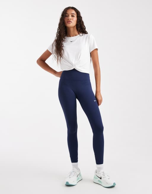 Nike – One Training – Marinblå leggings med U-formade sömmar och hög midja