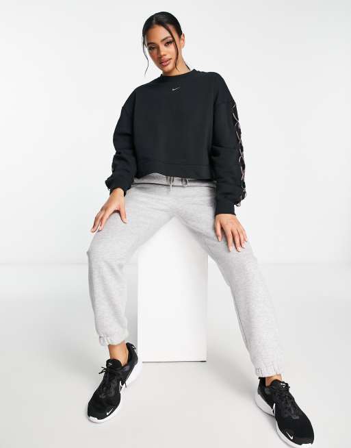 Nike elastic drawcord cropped online mini swoosh black sweatshirt