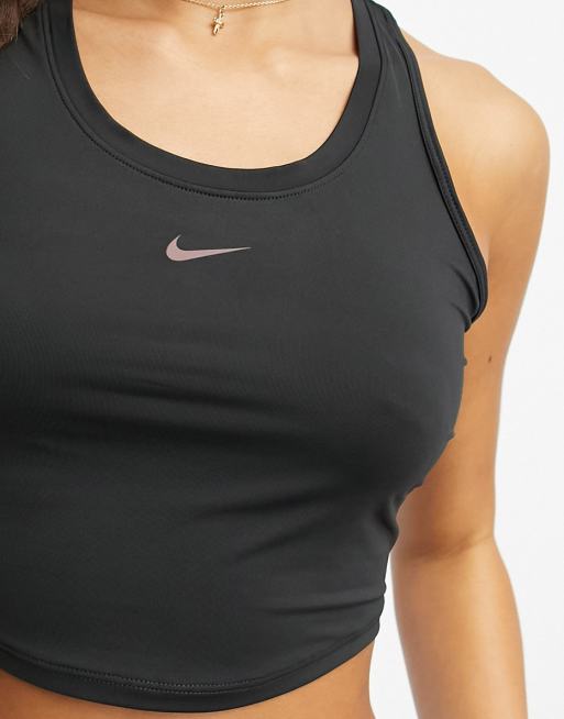 Nike One Training novelty dri fit lace back tank top in black