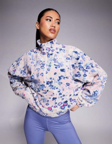 Nike One Training polar fleece zip thru top in pink and blue - view 1