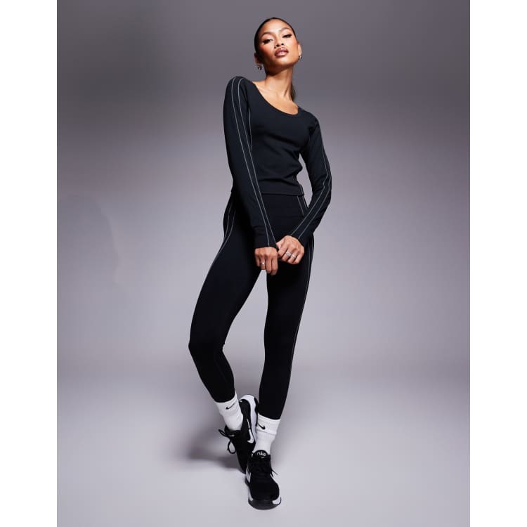 Nike One Training reflective piping high waisted 7 8 leggings and top in blackj ASOS