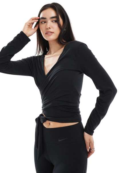 Nike One Training relaxed wrap longsleeve top in black - view 1