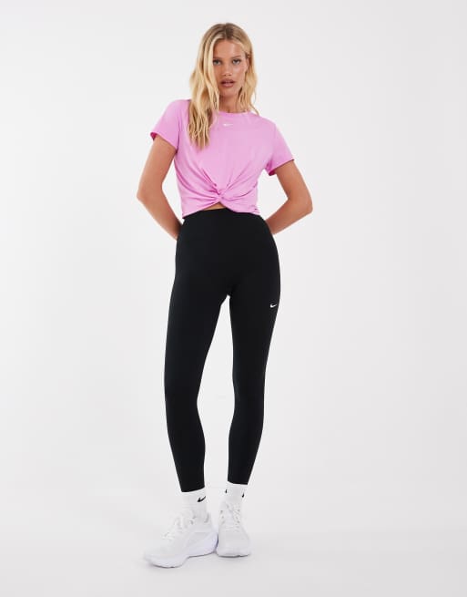 Nike – One Training – Rosa t-shirt med snurrad knut, 2 av 4