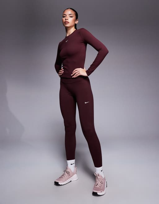 Nike One Training seamless front high waisted leggings in burgundy
