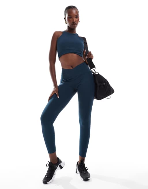 Nike One Training wrapped high waisted 7/8 leggings in navy, 2 of 5