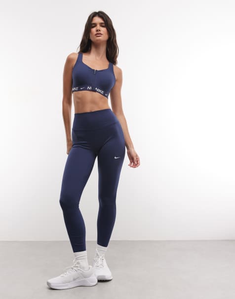 Nike One træningsleggings med Dri-FIT, sømløse og højtaljede, i navy - view 1