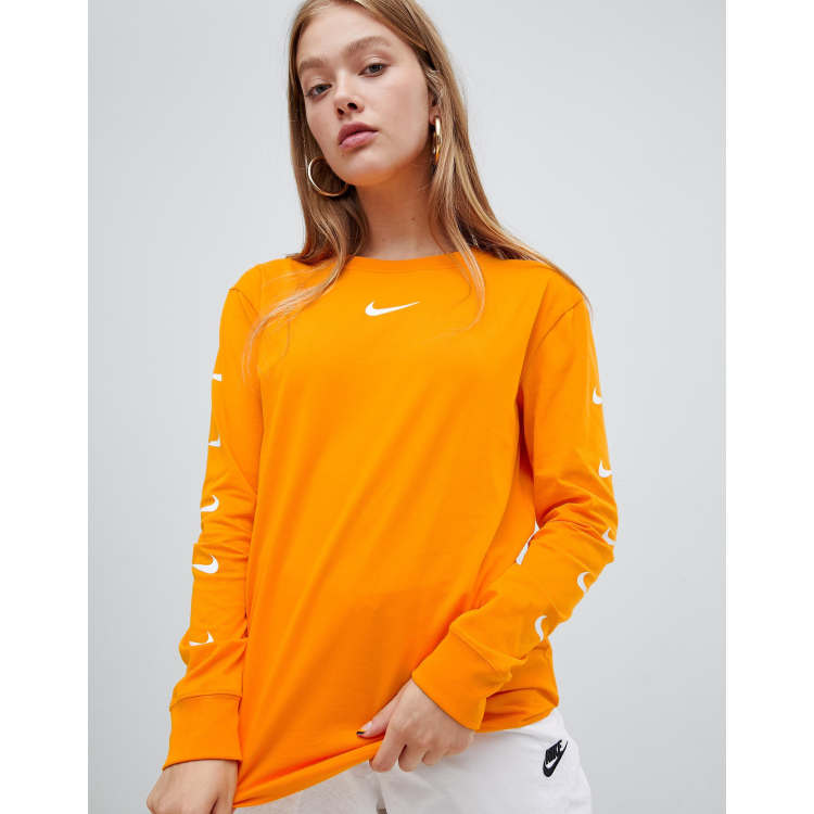 Nike Orange Logo Sleeve Long Sleeve T Shirt