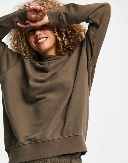 Nike – Oversize-Kapuzenpullover aus Fleece in Braungrau, 3 von 4