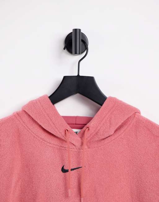 Nike – Oversize-Kapuzenpullover aus Plüsch-Stoff in Archäo-Rosa mit kleinem Logo, 2 von 4