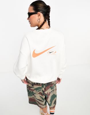 Nike - Oversize-Sweatshirt aus weißem Fleece mit Swoosh-Logo