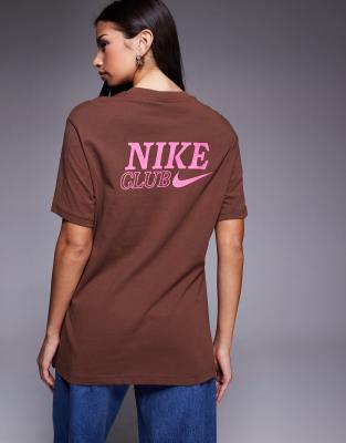 Nike - Oversize-T-Shirt in Braun mit Grafikprint hinten-Brown
