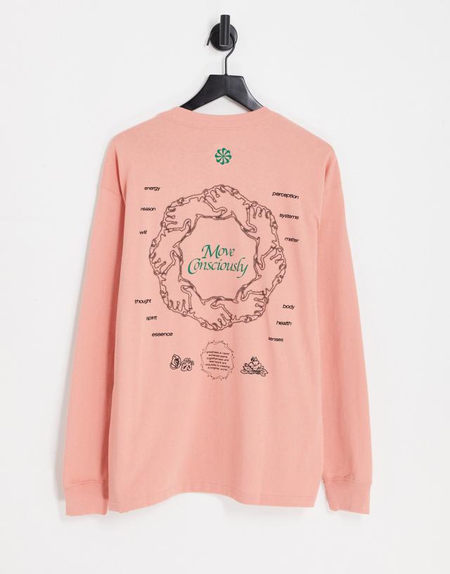 Nike oversized back print graphic long sleeve T-shirt in coral