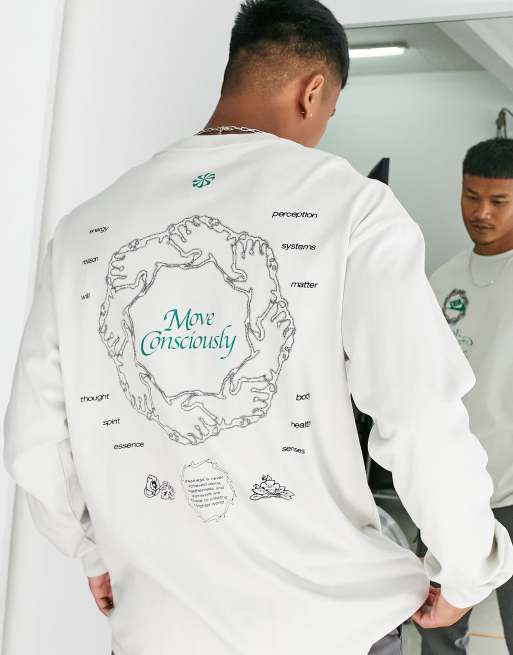 Nike oversized back print graphic long sleeve t shirt in stone