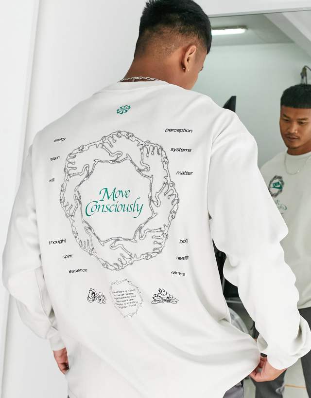 Nike oversized back print graphic long sleeve t-shirt in stone