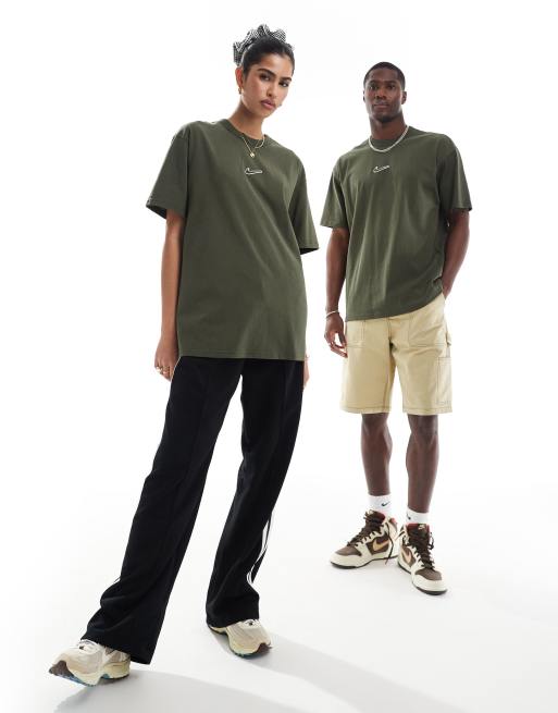 Nike oversized centre swoosh t-shirt in dark green ASOS