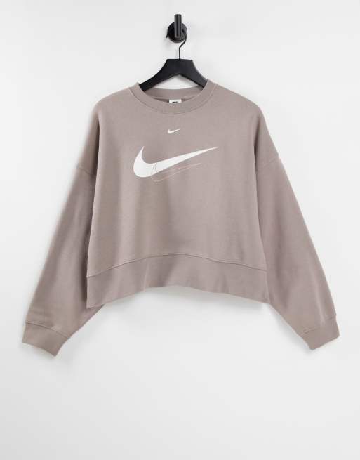 Nike mini swoosh oversized cropped sweatshirt in light gray sale