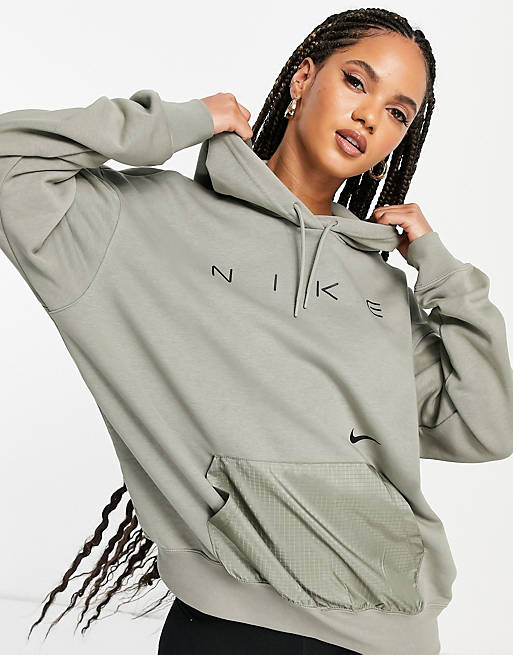 Nike oversized fleece hoodie in dark grey with logo