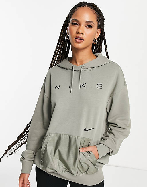 Women Nike oversized fleece hoodie in dark grey with logo 