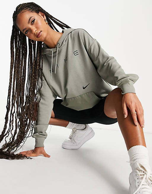 Women Nike oversized fleece hoodie in dark grey with logo 