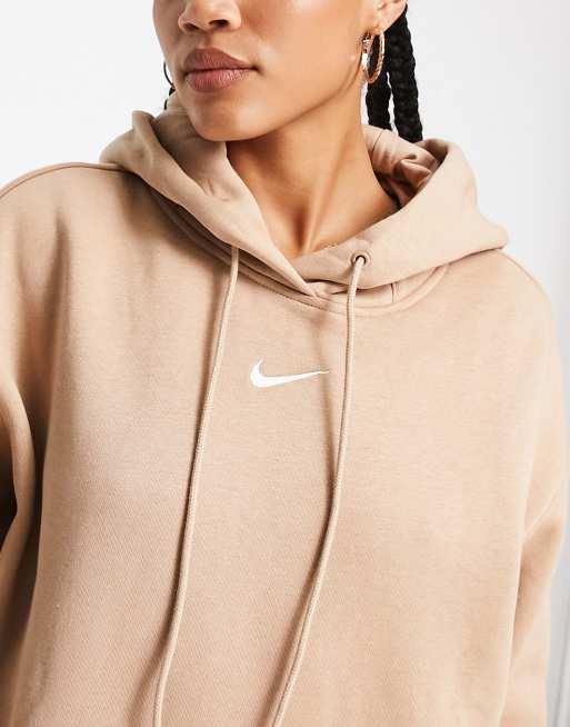 Nike - Oversized hoodie zonder sluiting met mini-swoosh in hennep bruin, 3 van 4